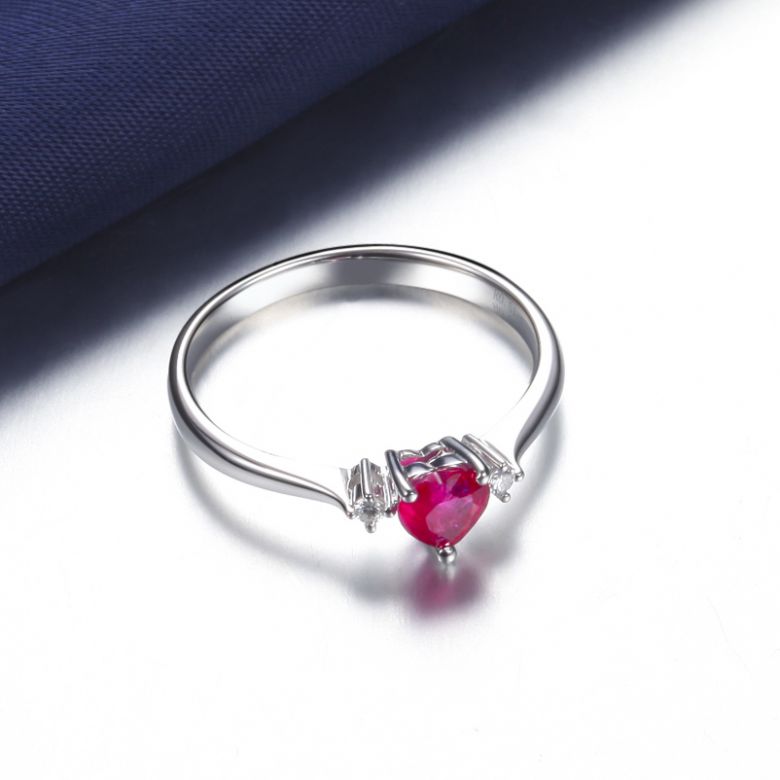 Coeur d'amour - Bague coeur d'amour - Rubis, diamants, or blanc - 4
