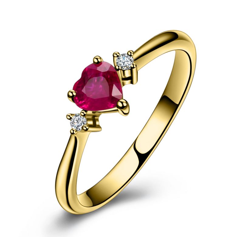Coeur d'amour - Bague coeur d'amour - Rubis, diamants, or jaune - 1