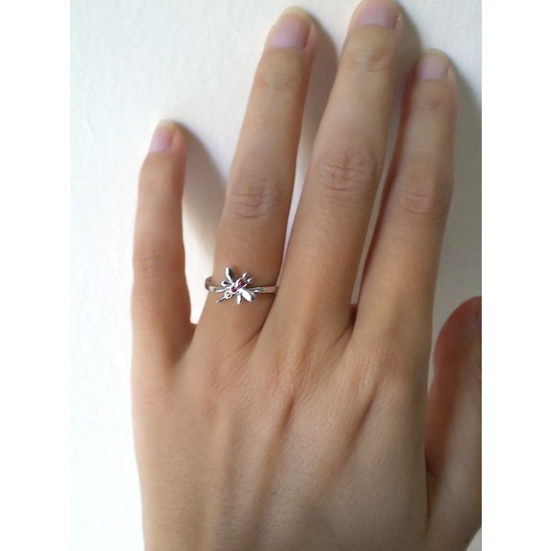 Bague libellule en or blanc et rubis - 2