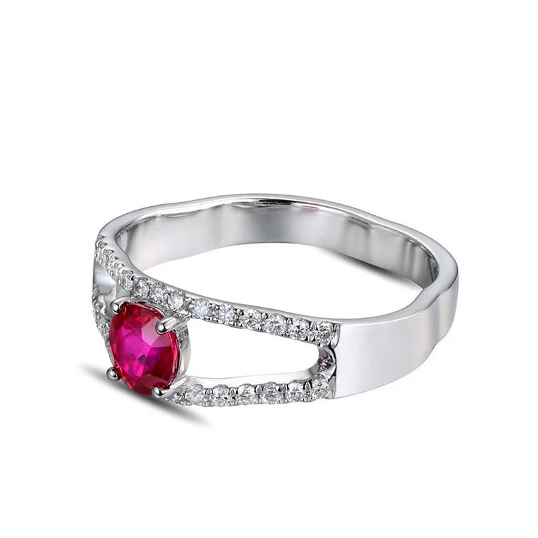 Bague rubis or blanc et diamants sertis - 5