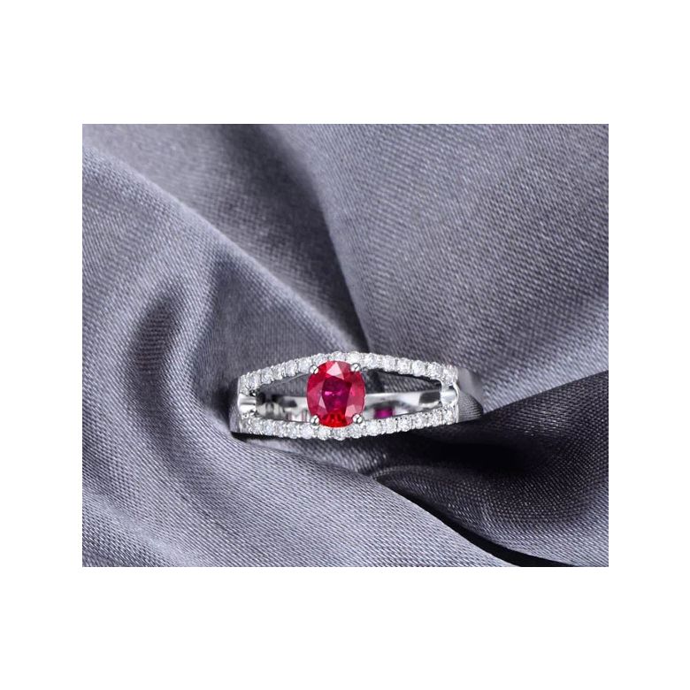 Bague rubis or blanc et diamants sertis - 3