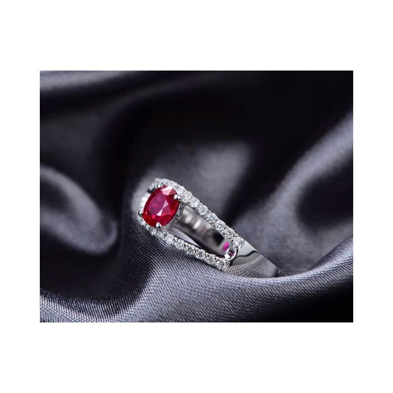 Bague rubis or blanc et diamants sertis - 4