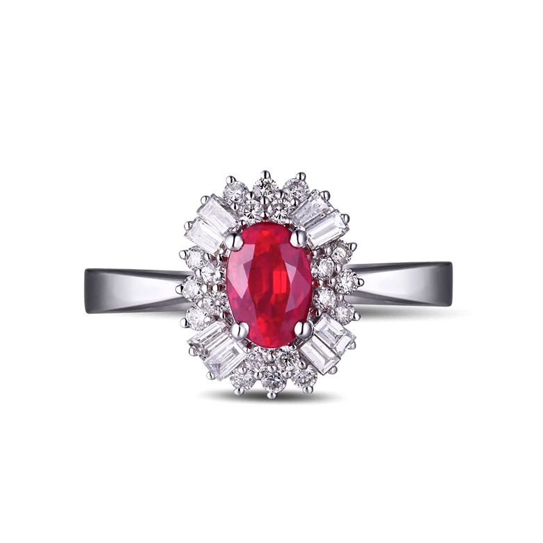 Bague fiançailles rubis, diamants or blanc - 4