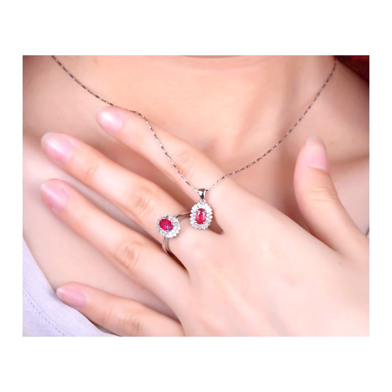 Bague fiançailles rubis, diamants or blanc - 2