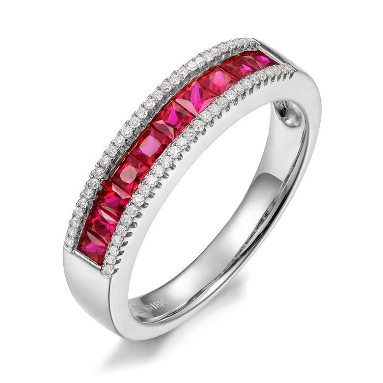 Bague rubis diamant or blanc - Lumière Érubescente - 1