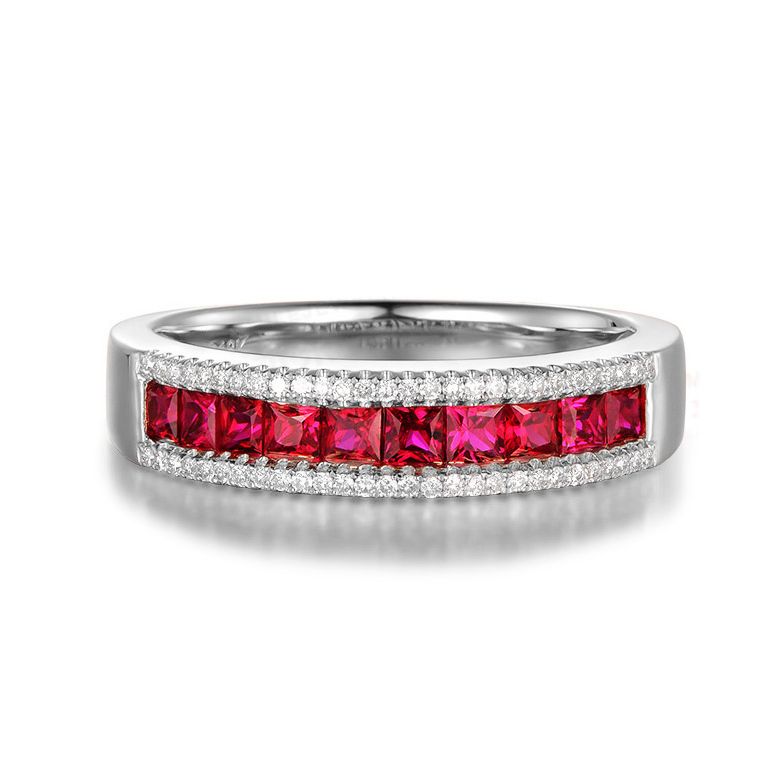 Bague rubis diamant or blanc - Lumière Érubescente - 2