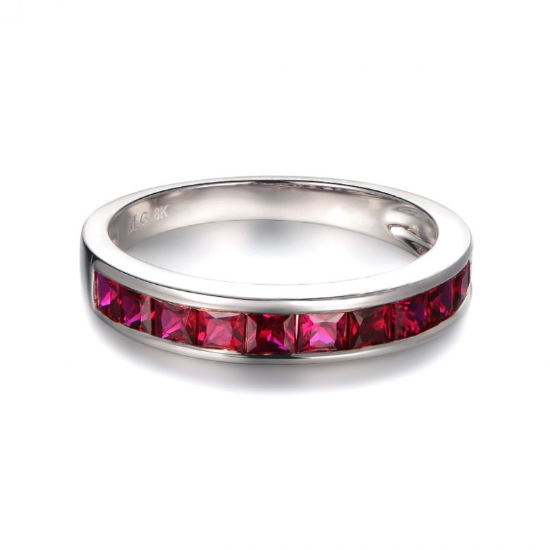 Alliance demi-tour Or blanc - Rubis sertis rails 1.20 carats - 6