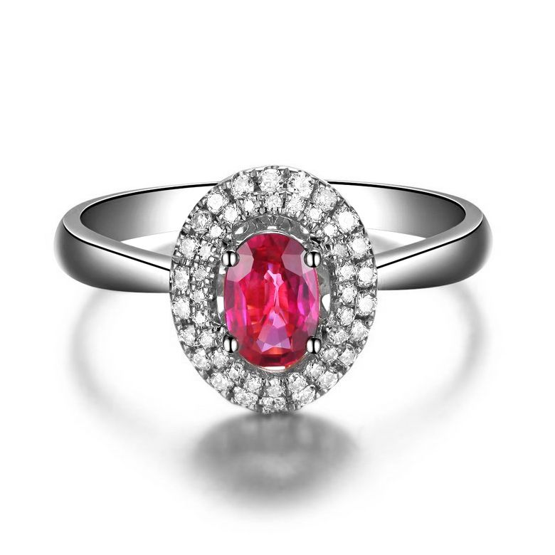 Bague de fiançailles rubis diamants et or blanc - Forme ovale - 5