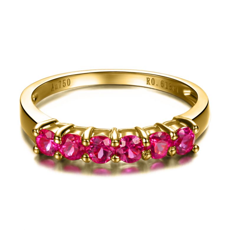 Bague rubis or jaune - Anneau pavé de 6 rubis - 5
