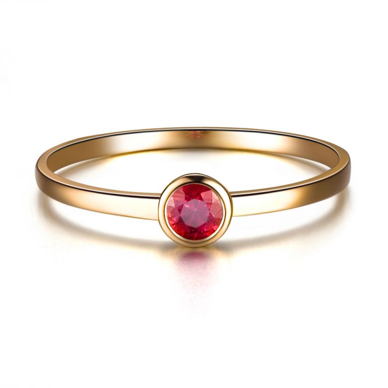 Bague anneau solitaire en rubis - Or jaune 18cts - Sertissage clos - 3