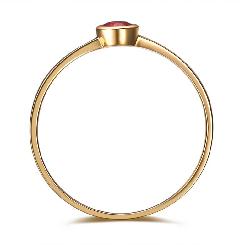 Bague anneau solitaire en rubis - Or jaune 18cts - Sertissage clos - 4