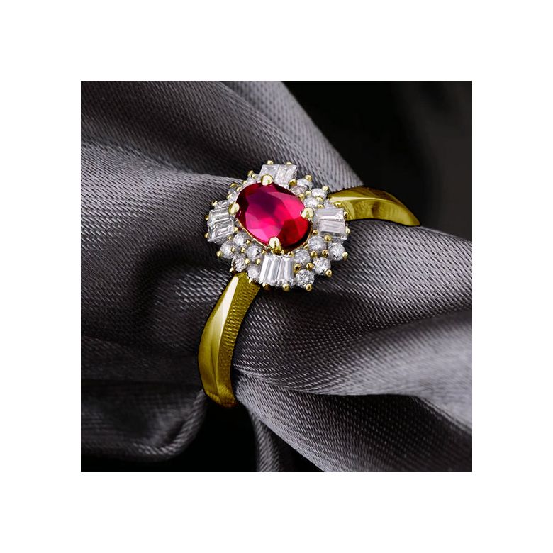 Bague fiançailles rubis, diamants or jaune - 3