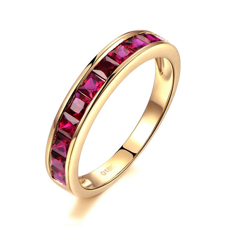 Alliance demi-tour Or jaune - Rubis sertis rails 1.20 carats - 1