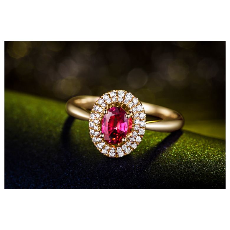 Bague de fiançailles rubis diamants et or jaune - Forme ovale - 2
