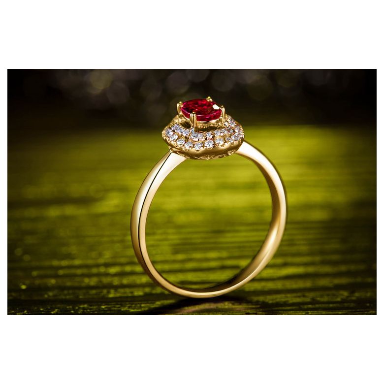Bague de fiançailles rubis diamants et or jaune - Forme ovale - 3