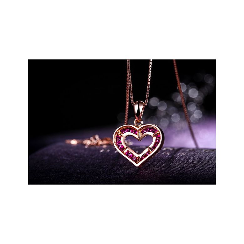 Pendentif double coeur scellés - Or rose et Rubis de Birmanie - 4