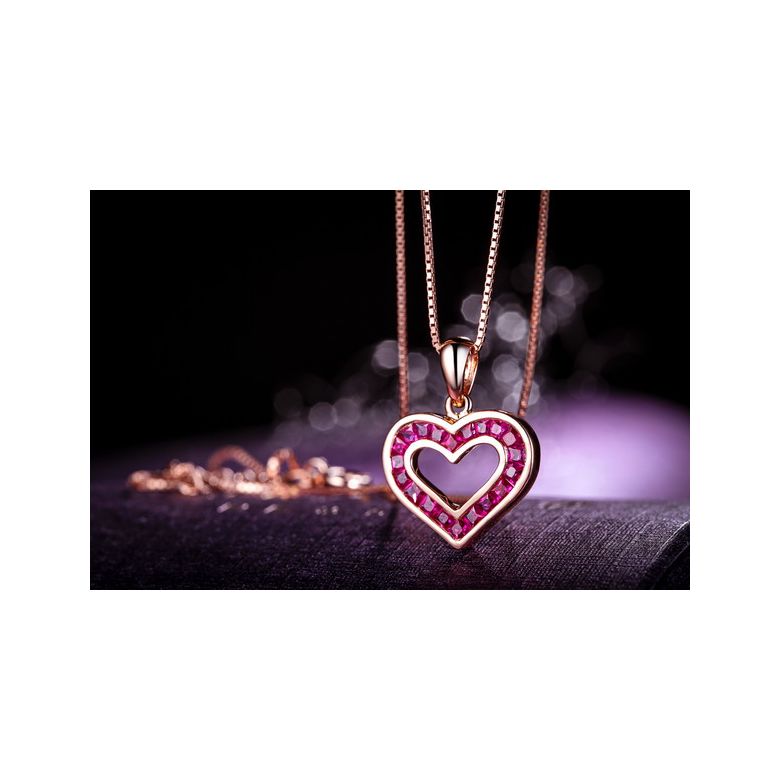 Pendentif double coeur scellés - Or rose et Rubis de Birmanie - 3