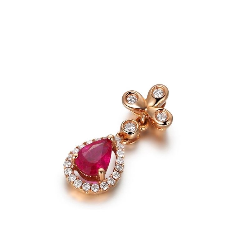 Pendentif croix latine or rose - Rubis et diamants en pendeloque - 2