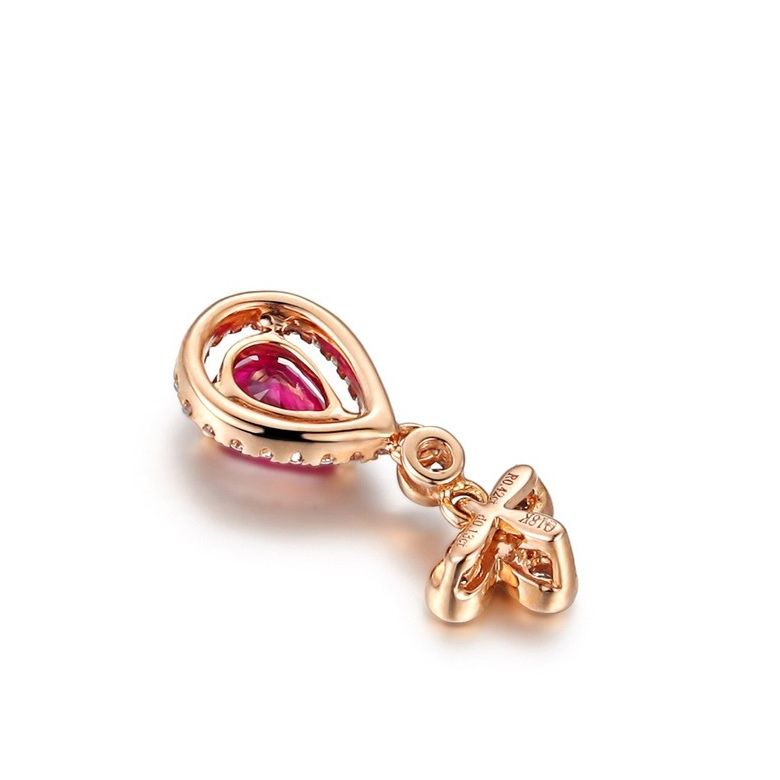 Pendentif croix latine or rose - Rubis et diamants en pendeloque - 3