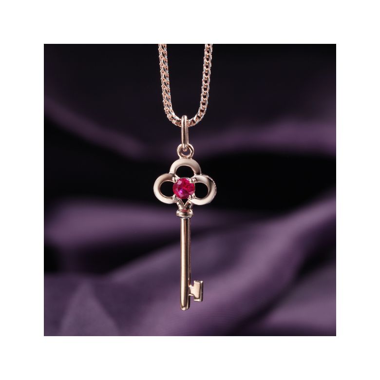 Pendentif clé Or rose - Rubis 0.15ct - 2