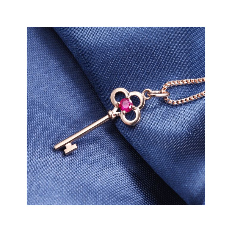 Pendentif clé Or rose - Rubis 0.15ct - 4