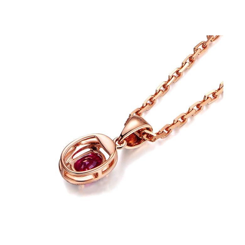 Pendentif Madame Or rose 18 carats. Rubis ovale diamants pendeloque - 5