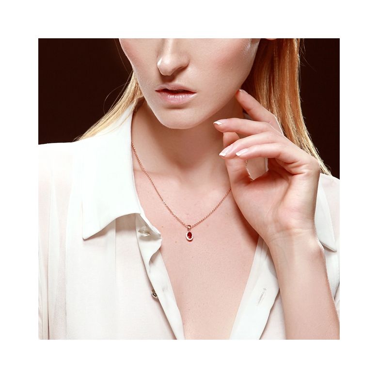 Pendentif Madame Or rose 18 carats. Rubis ovale diamants pendeloque - 2