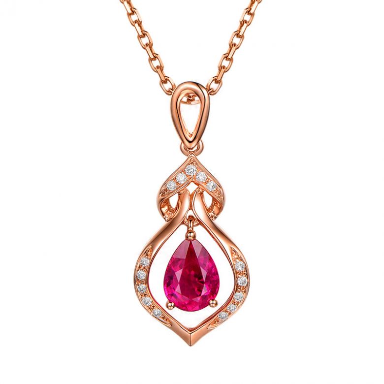 Pendentif rubis 1 carat forme poire - Or rose 18cts, diamants  - 1