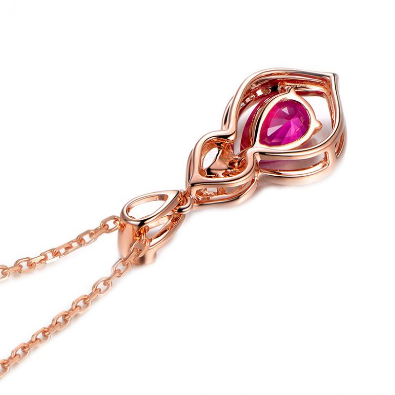Pendentif rubis 1 carat forme poire - Or rose 18cts, diamants  - 4