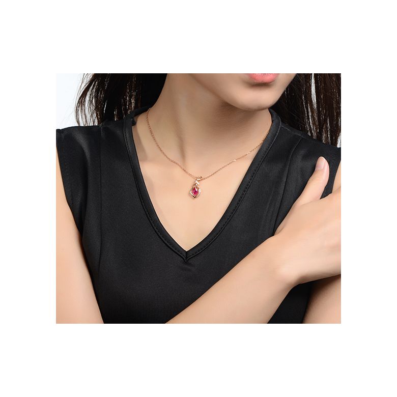 Pendentif rubis 1 carat forme poire - Or rose 18cts, diamants  - 2