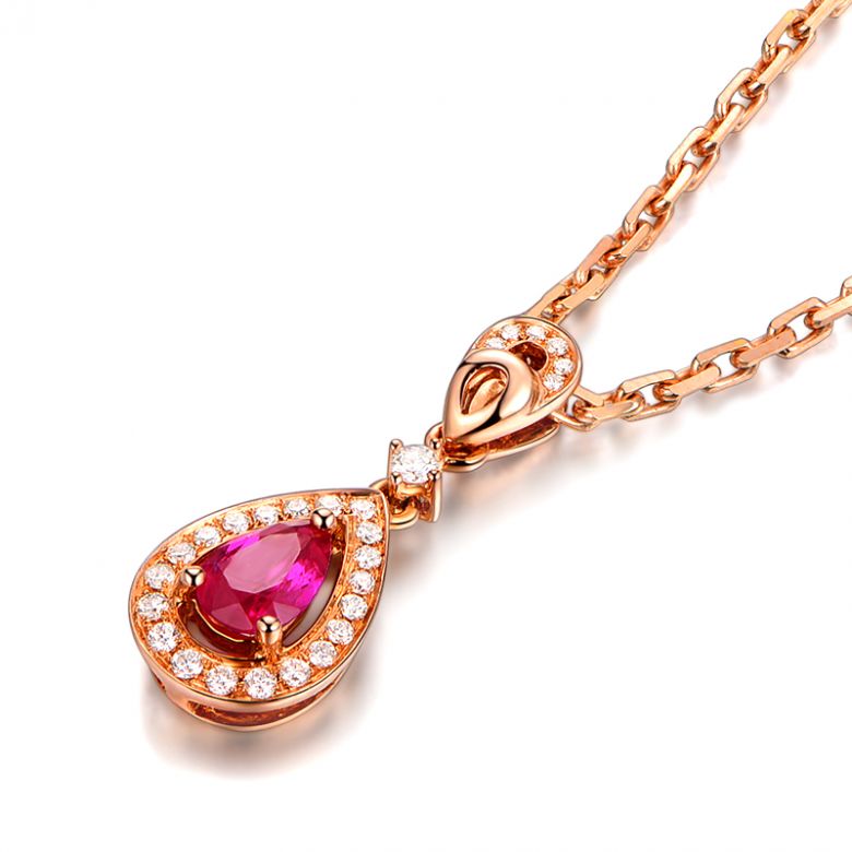 Pendentif princesse Or rose 18cts - Rubis poire et diamants - 3