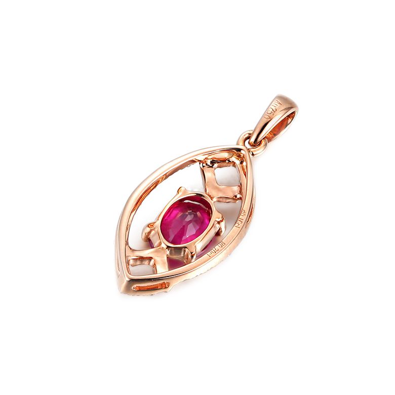 Pendentif ovalesque rubis or rose. Sertissage diamants  - 3