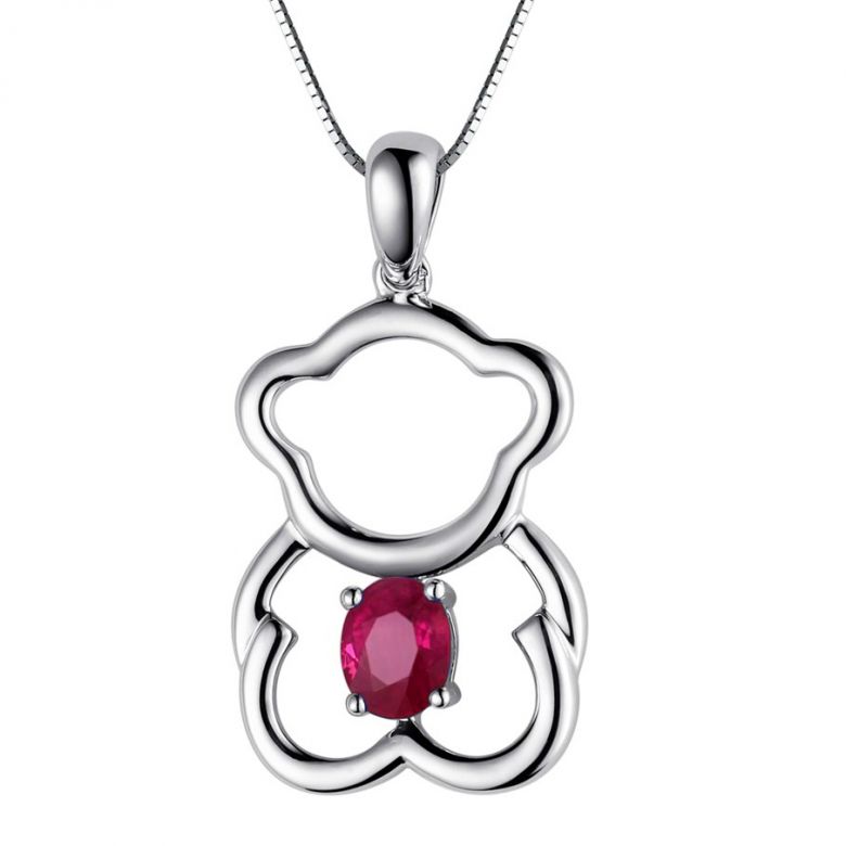 Pendentif or blanc rubis 0.35 carat - Mon petit ourson - 1