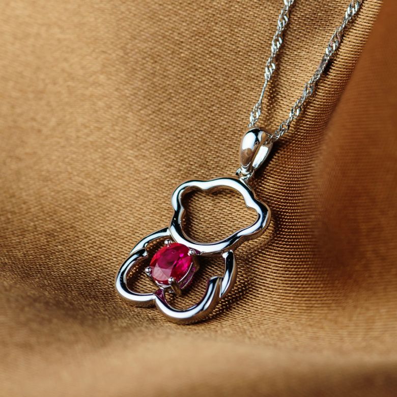 Pendentif or blanc rubis 0.35 carat - Mon petit ourson - 2