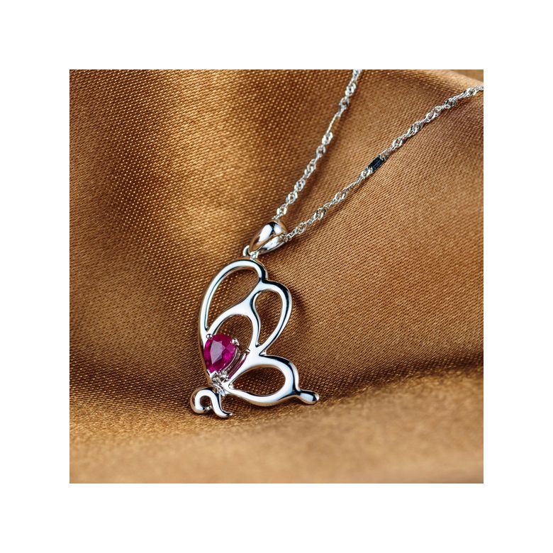 Pendentif papillon or blanc - Rubis 0.35ct - 4
