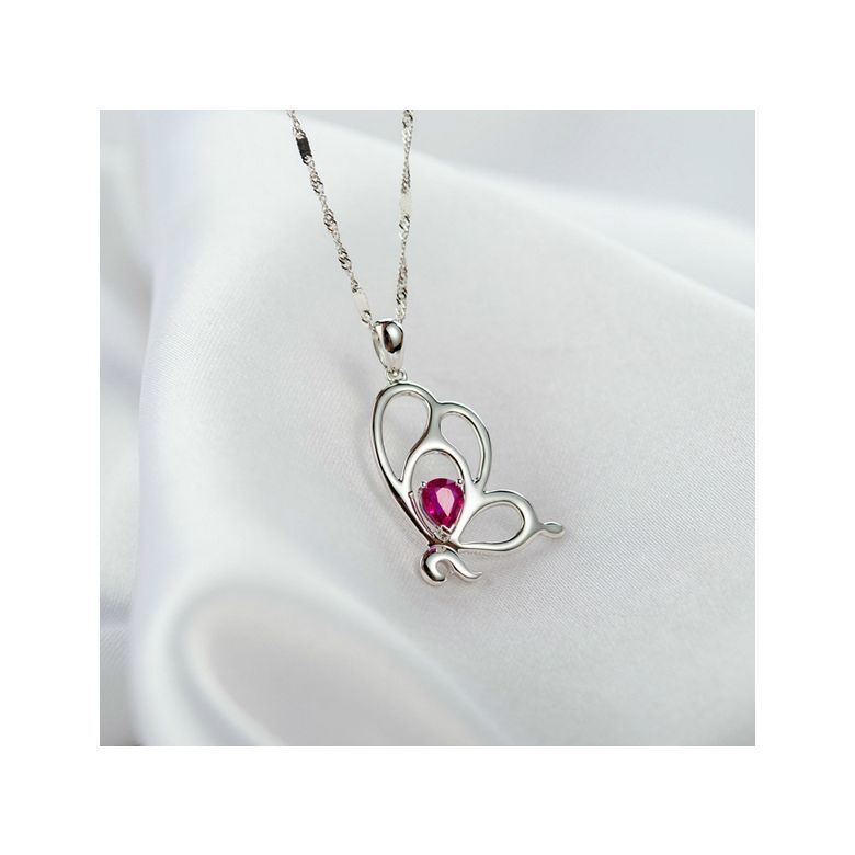 Pendentif papillon or blanc - Rubis 0.35ct - 3