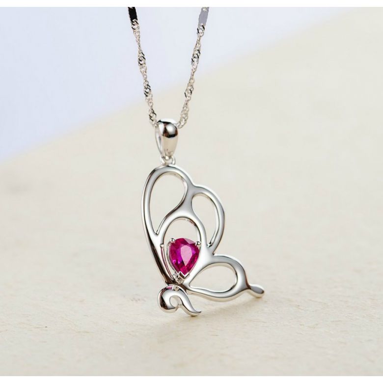 Pendentif papillon or blanc - Rubis 0.35ct - 2