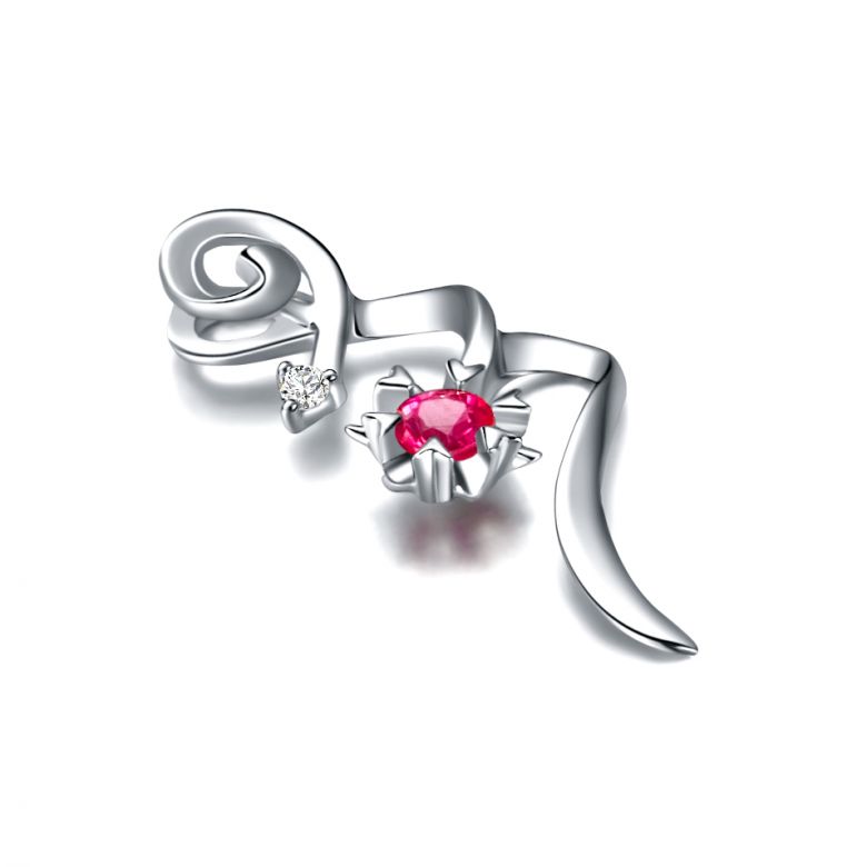 Pendentif tortillon en rubis et diamant - Or blanc - 2