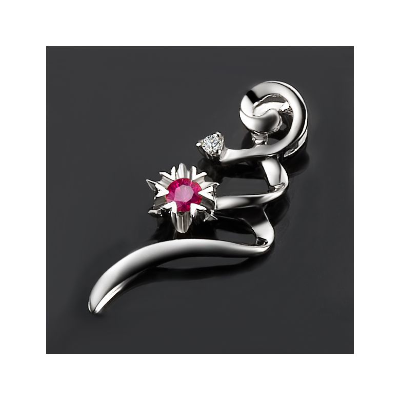 Pendentif tortillon en rubis et diamant - Or blanc - 5