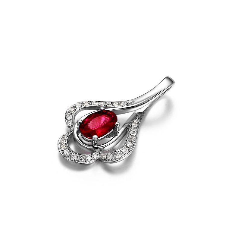 Pendentif solitaire Or blanc - Rubis et diamants en pendeloque - 4