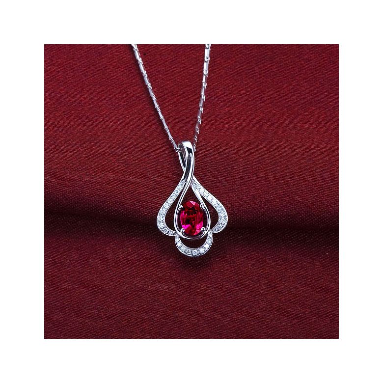 Pendentif solitaire Or blanc - Rubis et diamants en pendeloque - 2