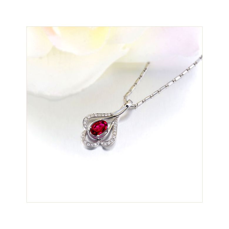 Pendentif solitaire Or blanc - Rubis et diamants en pendeloque - 5