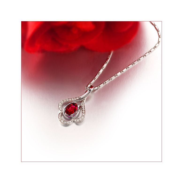 Pendentif solitaire Or blanc - Rubis et diamants en pendeloque - 6