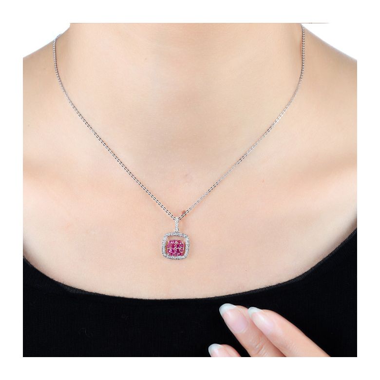 Pendentif carré - 2 carrés superposés - Rubis et diamants en pendeloque - 2