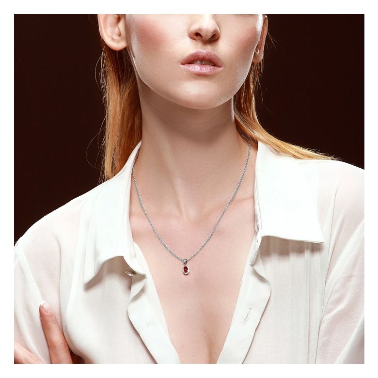 Pendentif Madame Or blanc 18 carats. Rubis ovale diamants pendeloque - 2