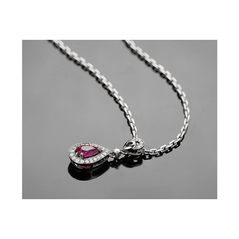 Pendentif princesse Or blanc 18cts - Rubis poire et diamants - 7