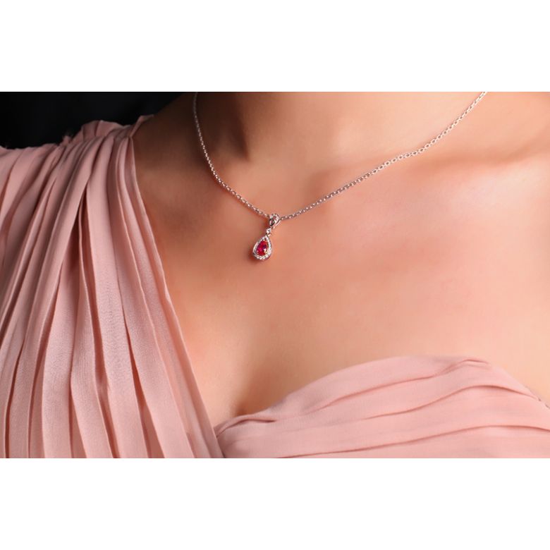 Pendentif princesse Or blanc 18cts - Rubis poire et diamants - 2