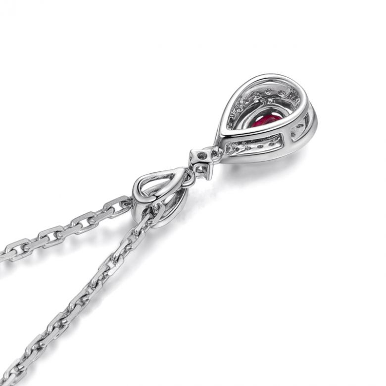 Pendentif princesse Or blanc 18cts - Rubis poire et diamants - 10