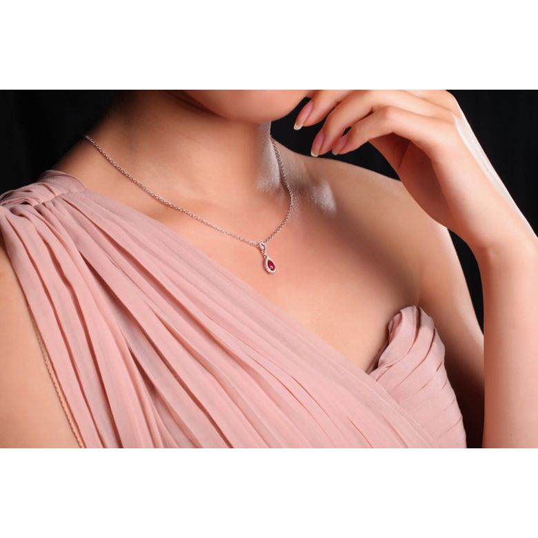 Pendentif princesse Or blanc 18cts - Rubis poire et diamants - 3