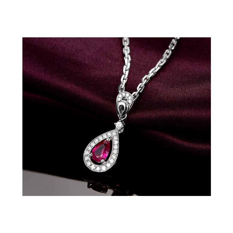 Pendentif princesse Or blanc 18cts - Rubis poire et diamants - 4